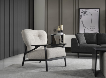 Sessel Ohrensessel Modern Stoff Wohnzimmer Polyester Weiß Design